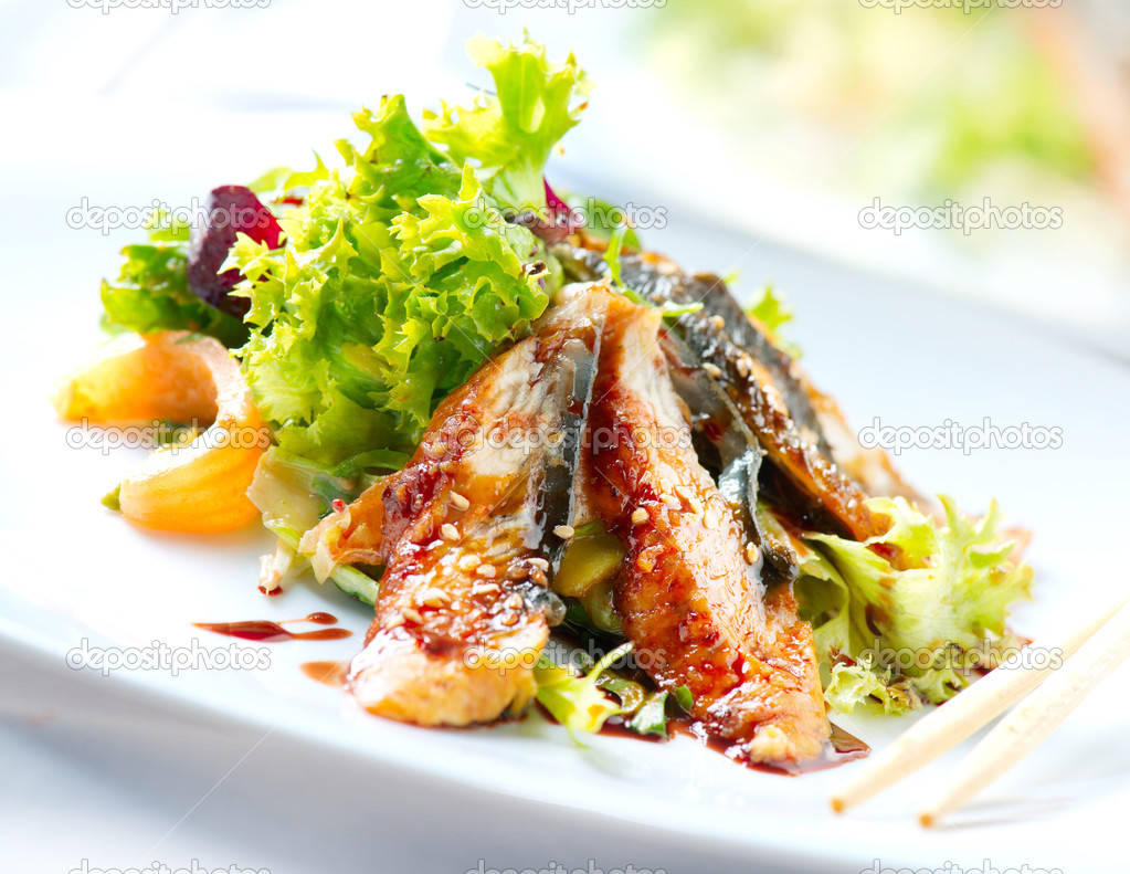 depositphotos 24594153-Salad-With-Smoked-Eel-with-Unagi-Sauce.-Japanese-Food